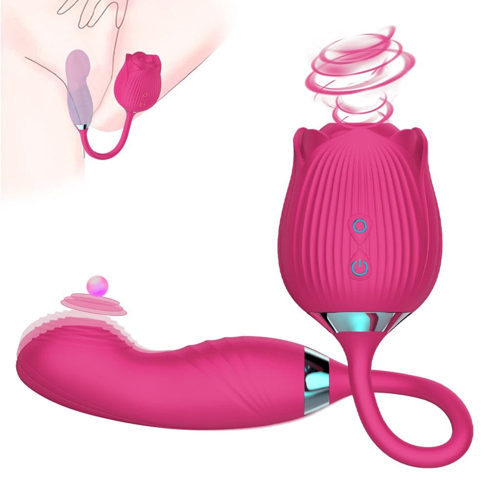Rose Red rose shaped clitoral suction vibrator with G-spot arm