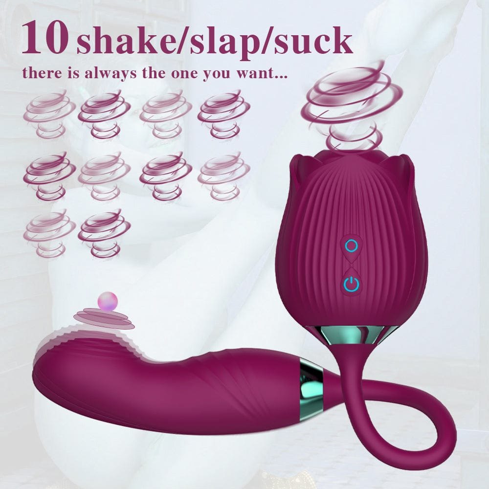 Rose shaped clitoral suction vibrator with G-spot arm, photo 6