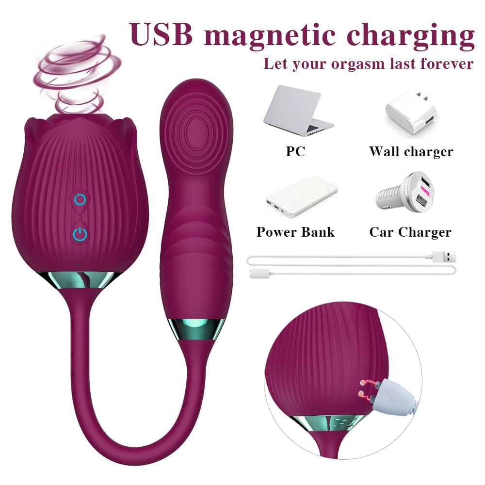 Rose shaped clitoral suction vibrator with G-spot arm, photo 9