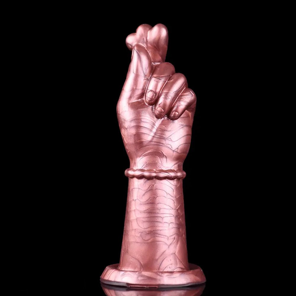 Rose gold crossed finger hand fantasy dildo, photo 1