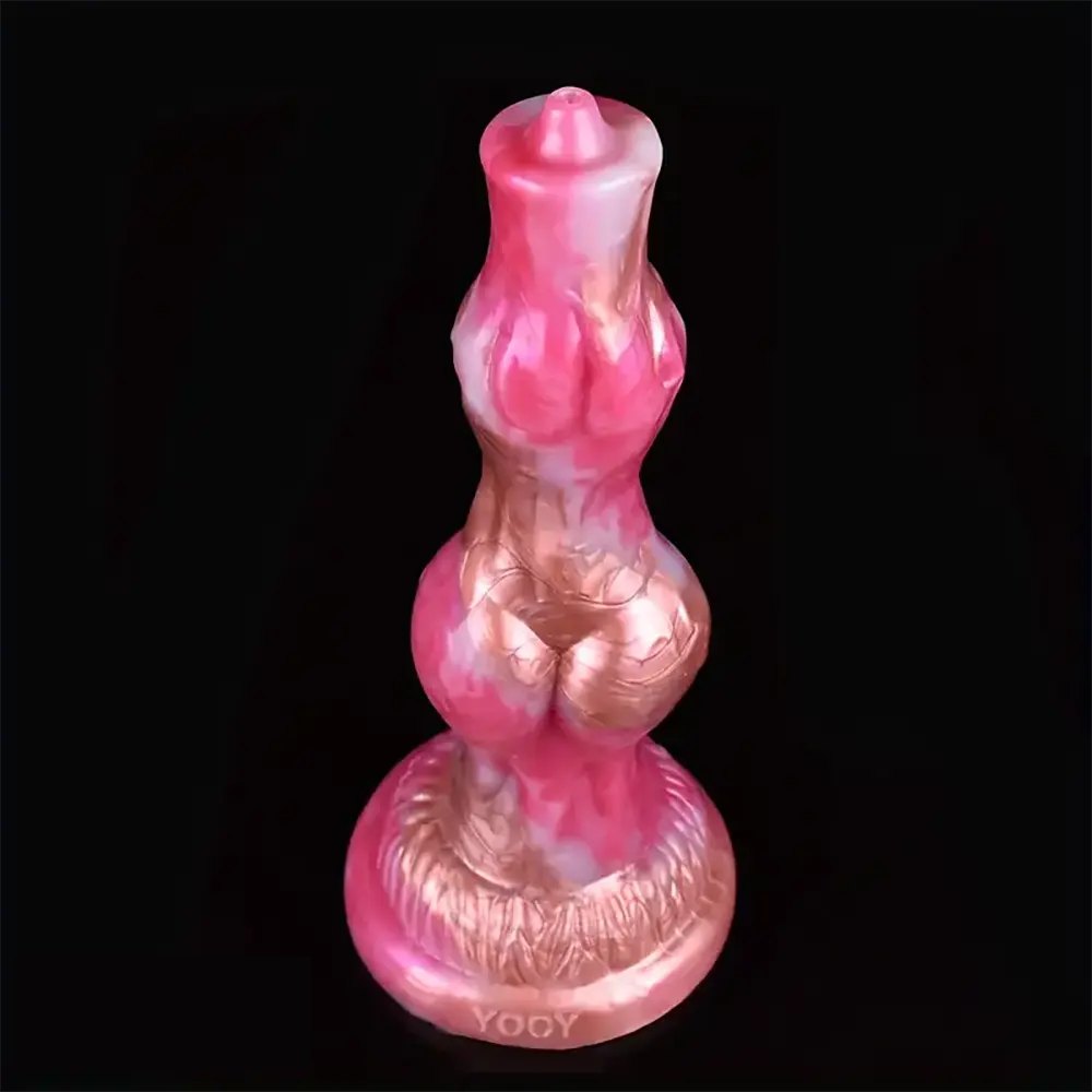 Pink and rose-gold marbled knot animal dildo, photo 2