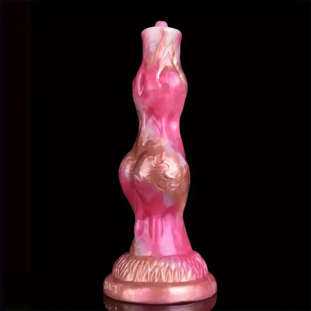 Pink and rose-gold marbled knot animal dildo, photo 3