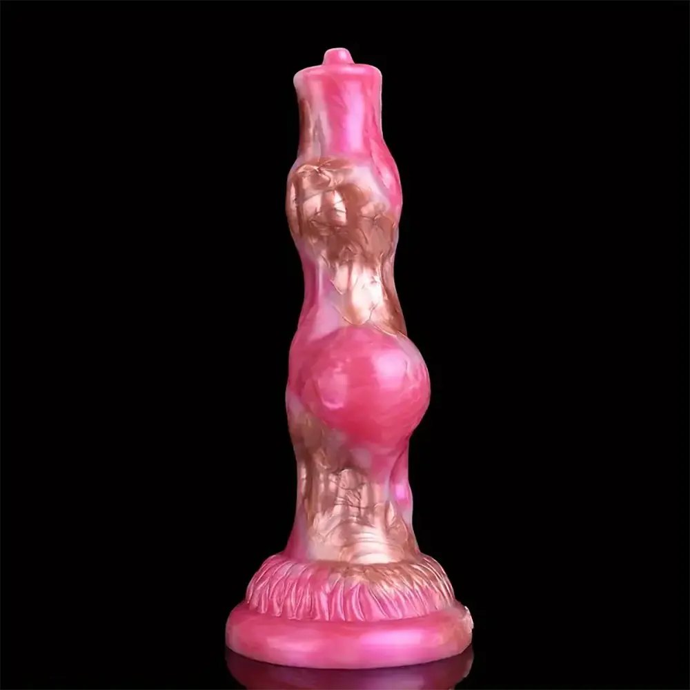 Pink and rose-gold marbled knot animal dildo, photo 4