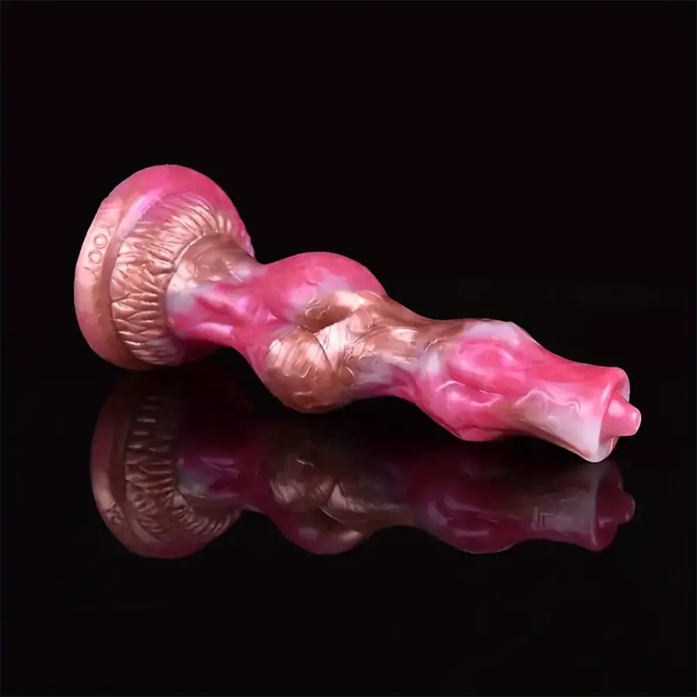 Pink and rose-gold marbled knot animal dildo, photo 8