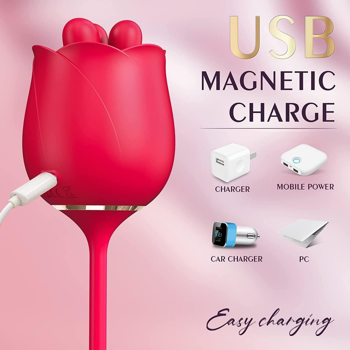 Red silicone rose kneading vibrator, photo 3
