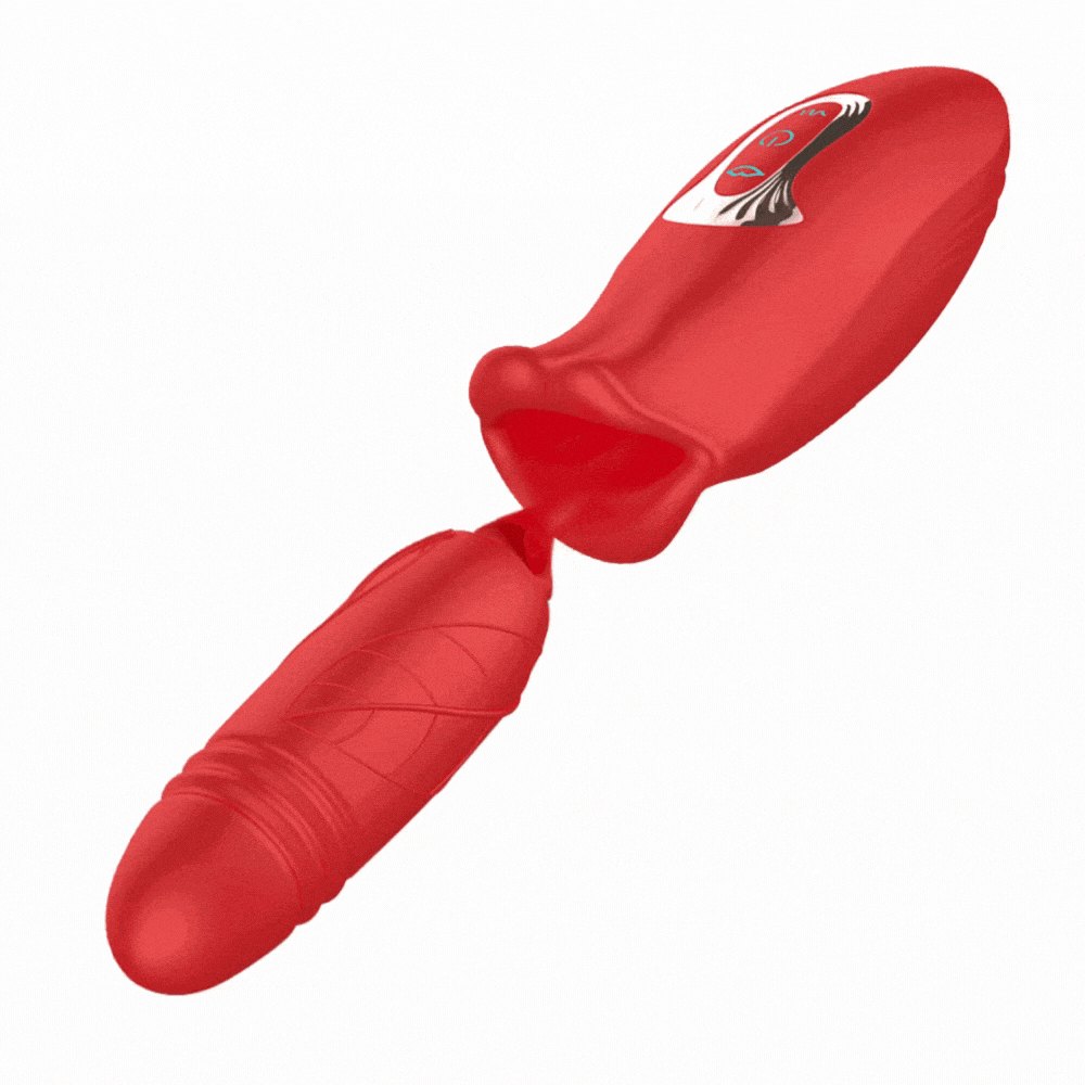 Red silicone rose suction and thrusting vibrator, photo 1