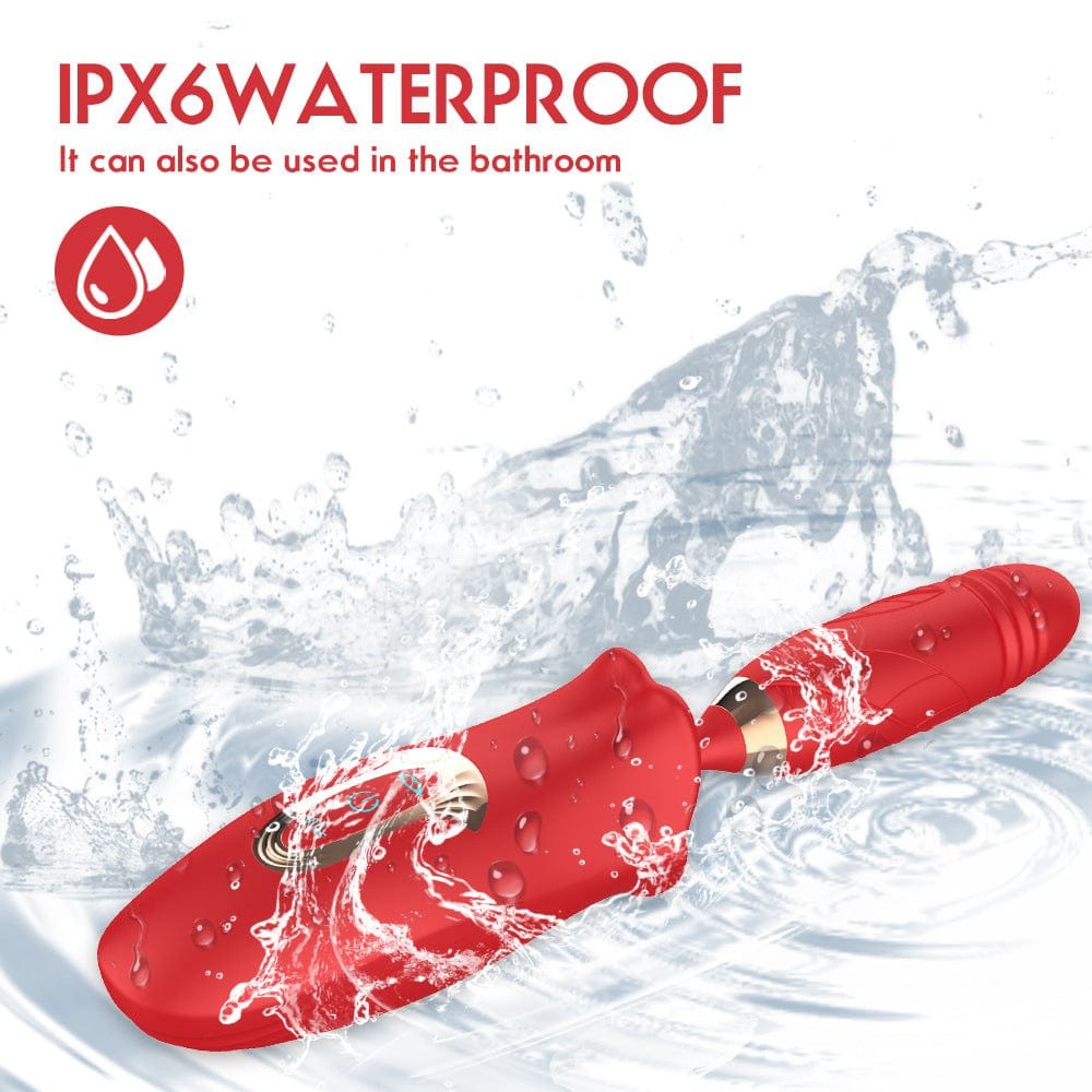 Red silicone rose suction and thrusting vibrator, photo 10