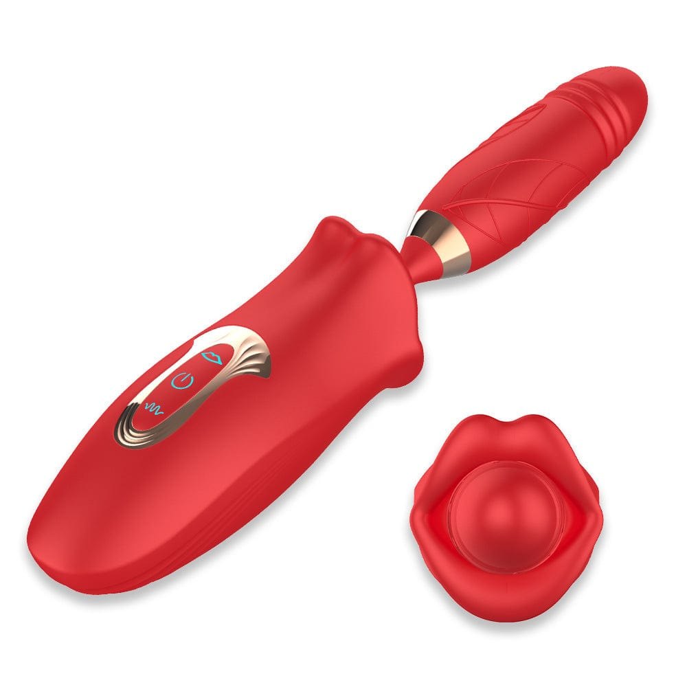 Red silicone rose suction and thrusting vibrator, photo 2