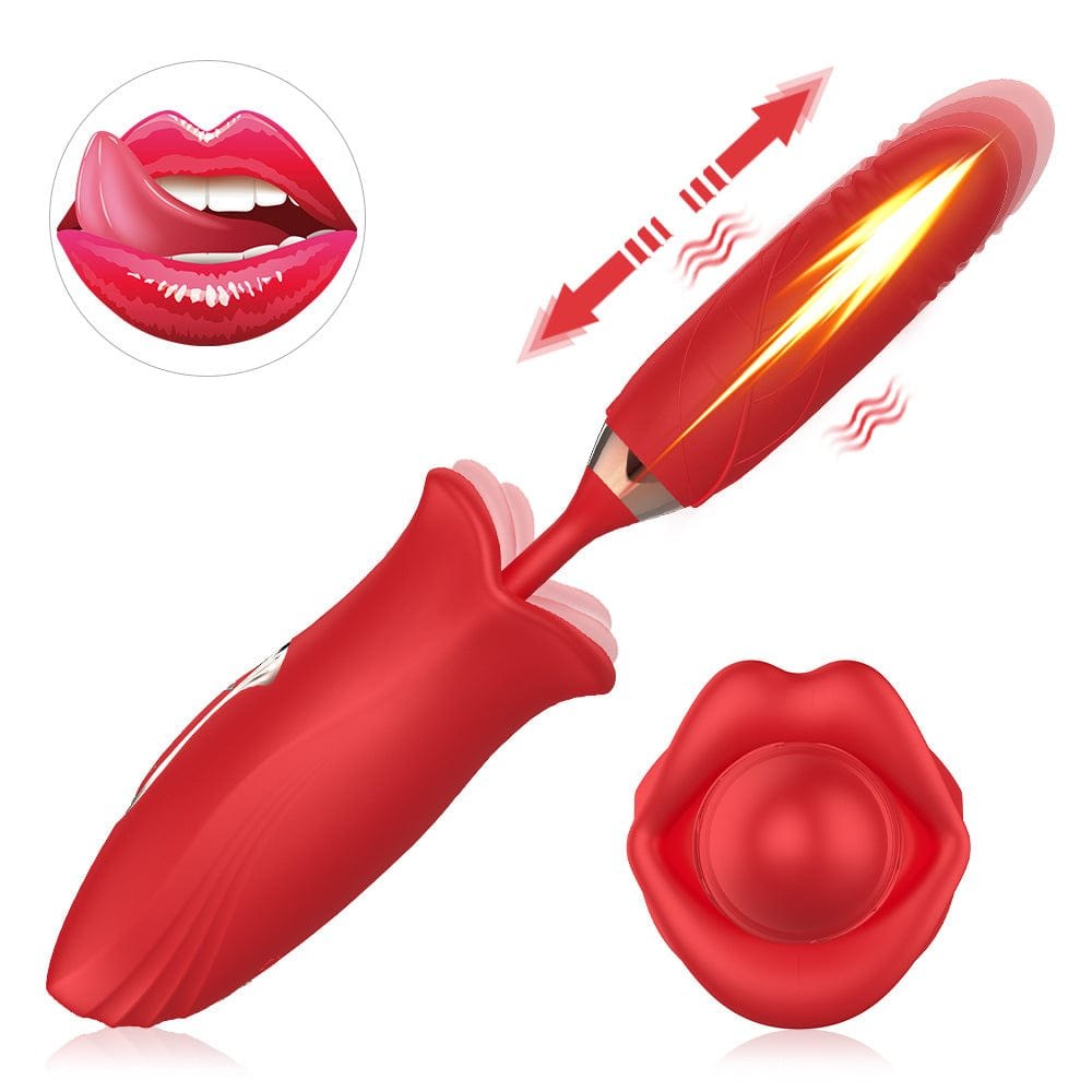 Red silicone rose suction and thrusting vibrator, photo 3
