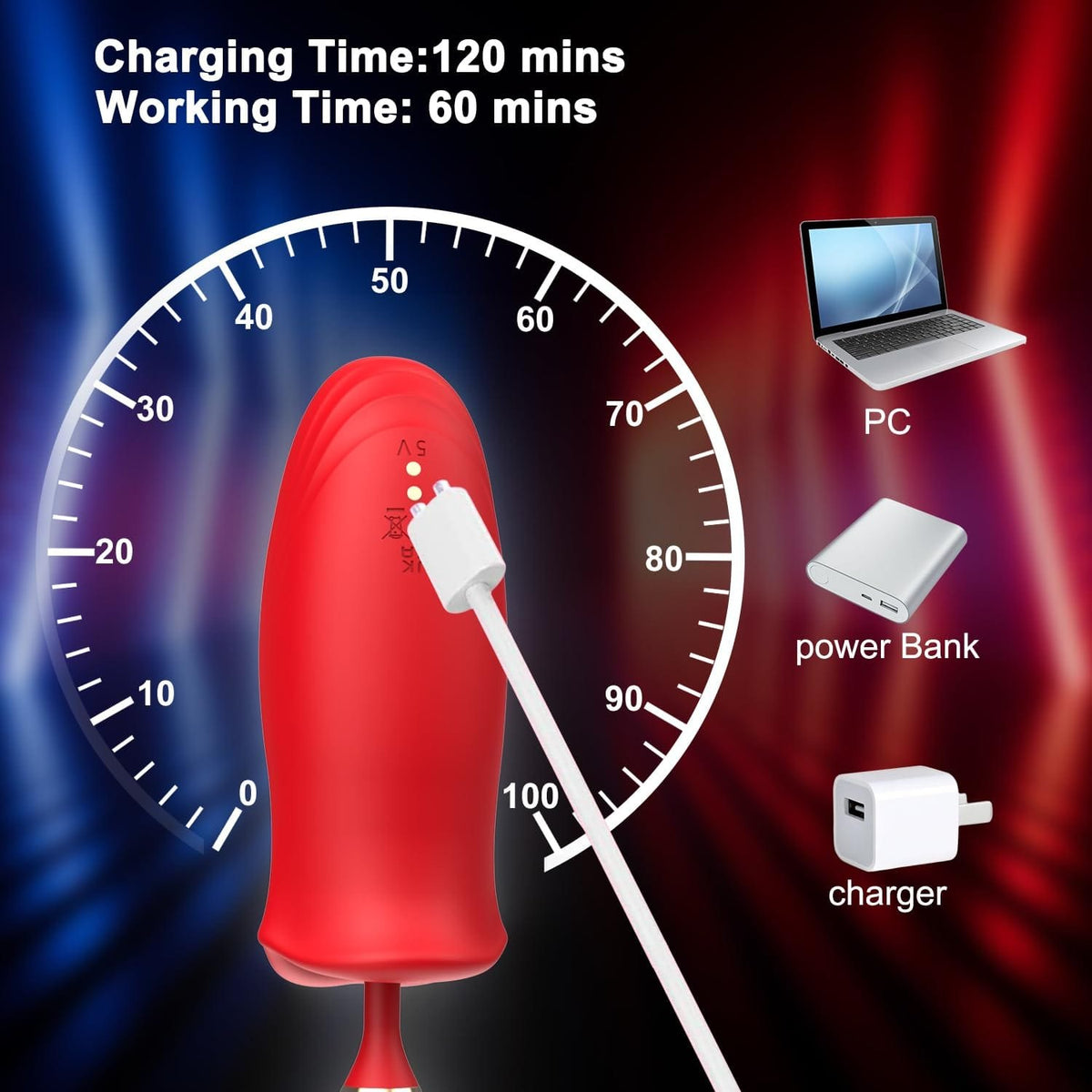 Red silicone rose suction and thrusting vibrator, photo 4