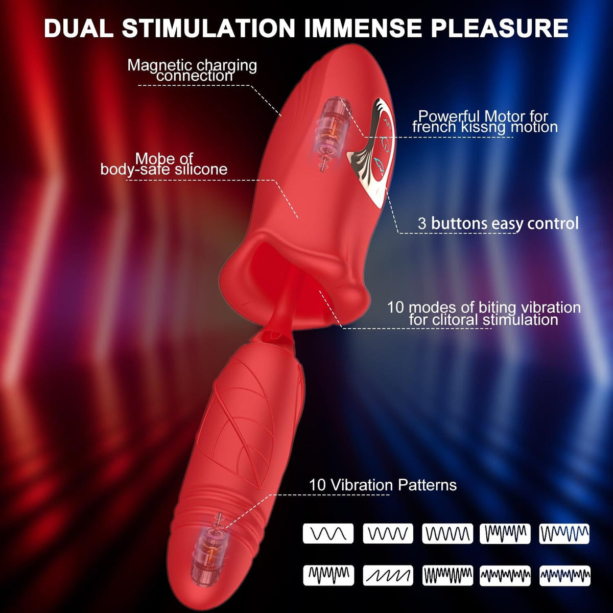 Red silicone rose suction and thrusting vibrator, photo 5