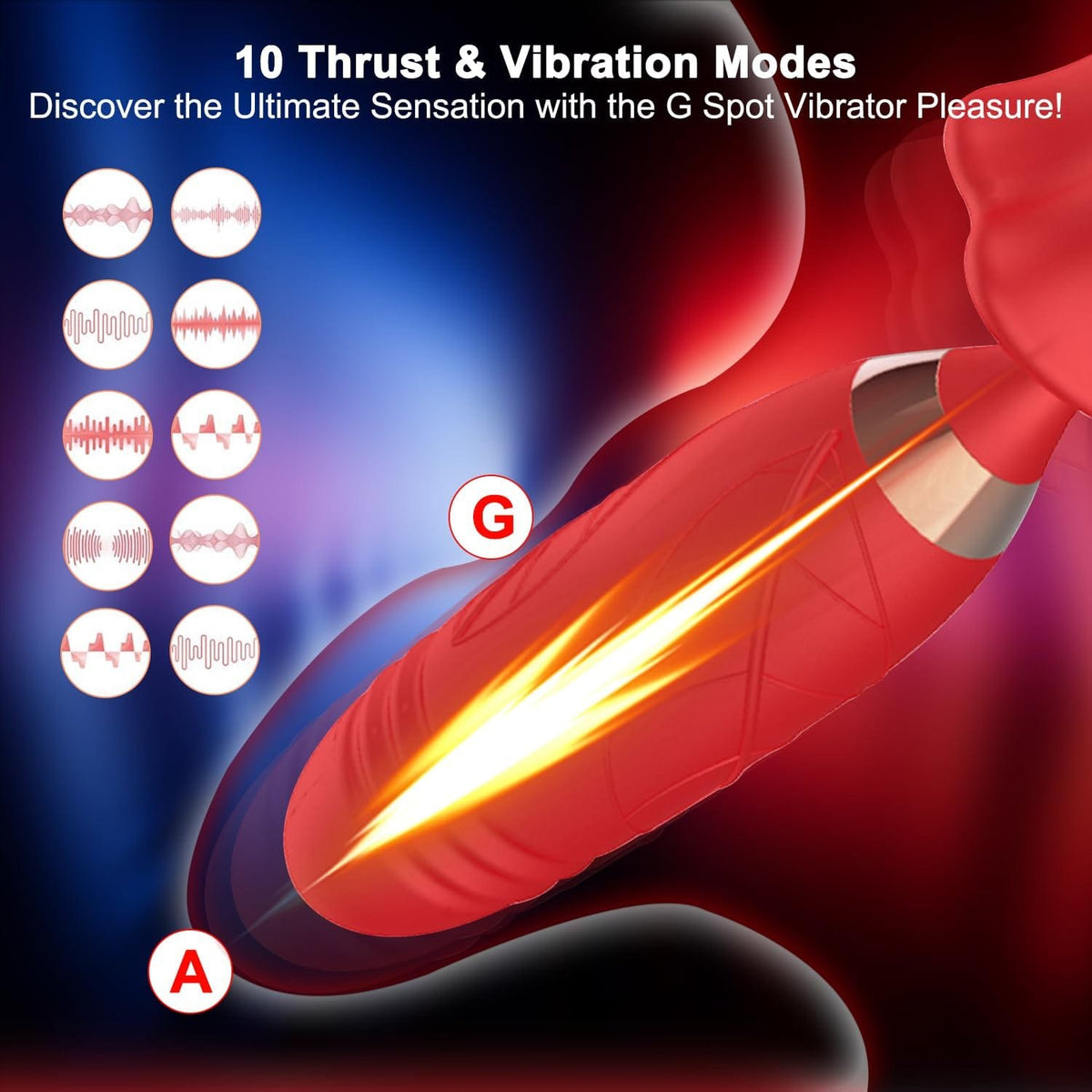 Red silicone rose suction and thrusting vibrator, photo 6
