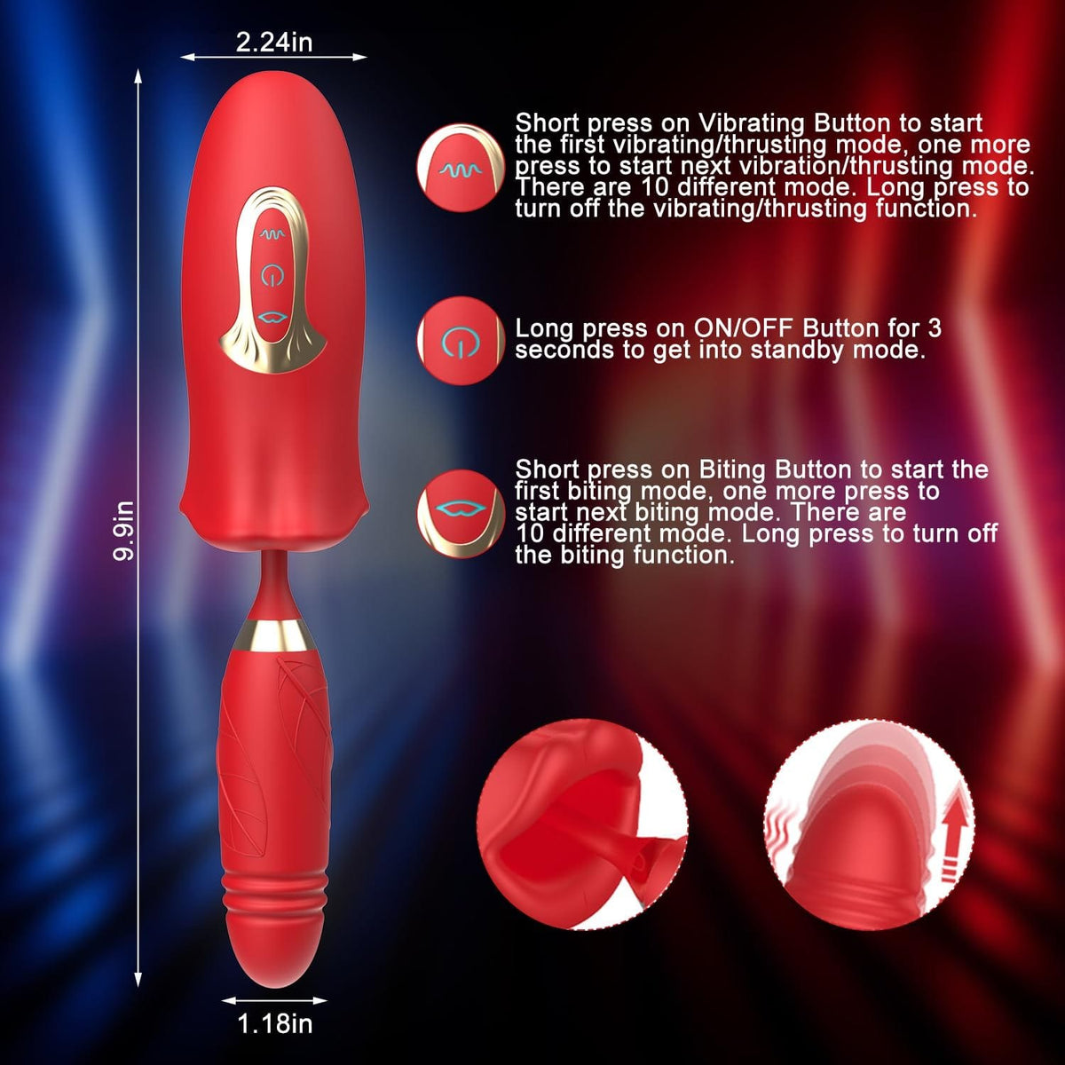 Red silicone rose suction and thrusting vibrator, photo 7