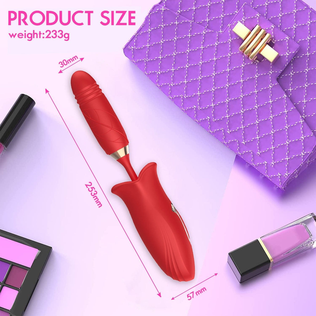 Red silicone rose suction and thrusting vibrator, photo 8