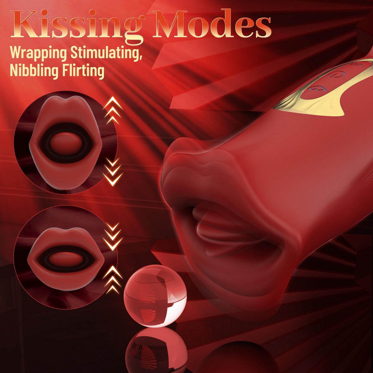 Red silicone rabbit vibrator with mouth simulation head, photo 4