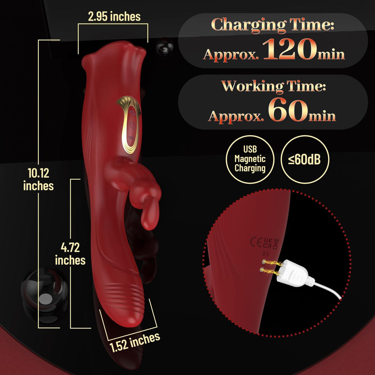 Red silicone rabbit vibrator with mouth simulation head, photo 5