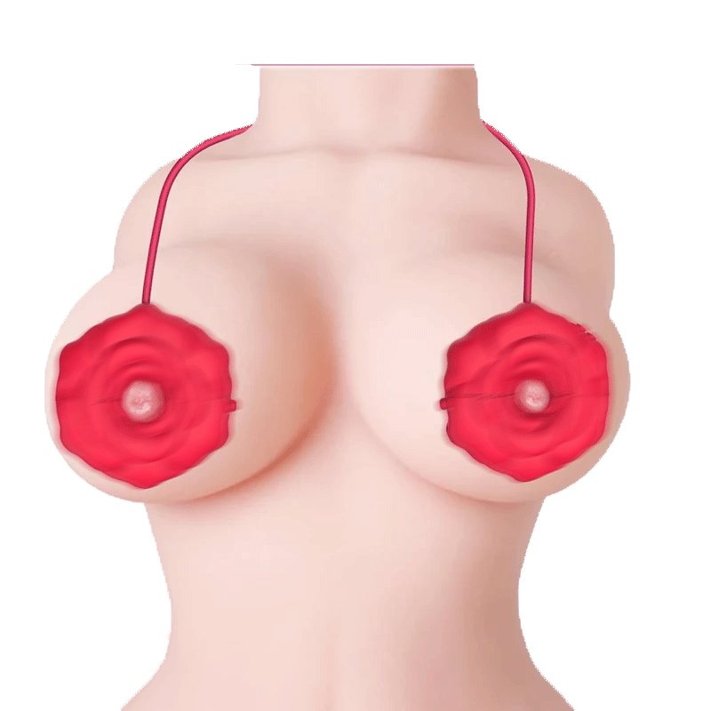 Red rose-shaped nipple vibrators on a neck strap, photo 1