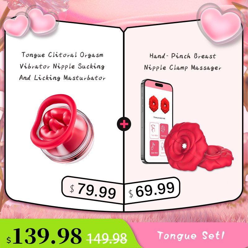 Red rose-shaped nipple vibrators on a neck strap, photo 12