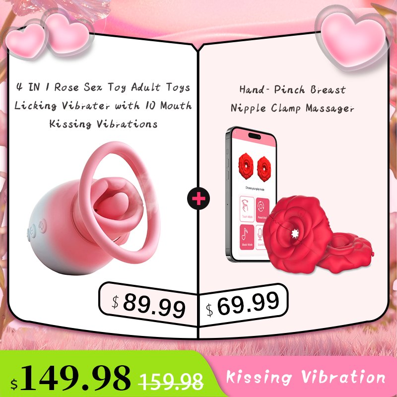 Red rose-shaped nipple vibrators on a neck strap, photo 18
