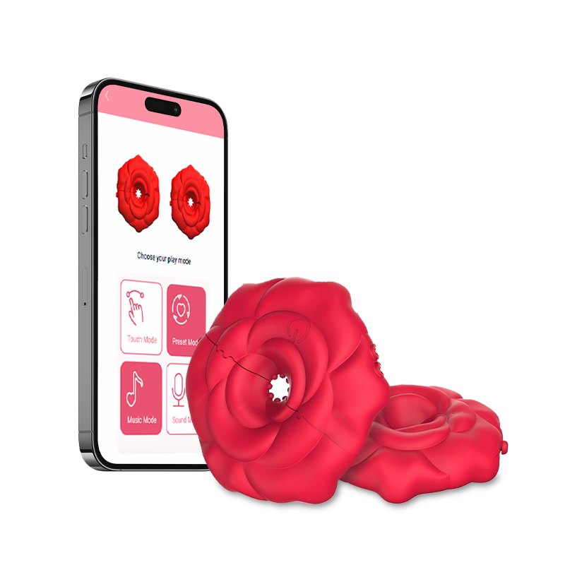 Red rose-shaped nipple vibrators on a neck strap, photo 2