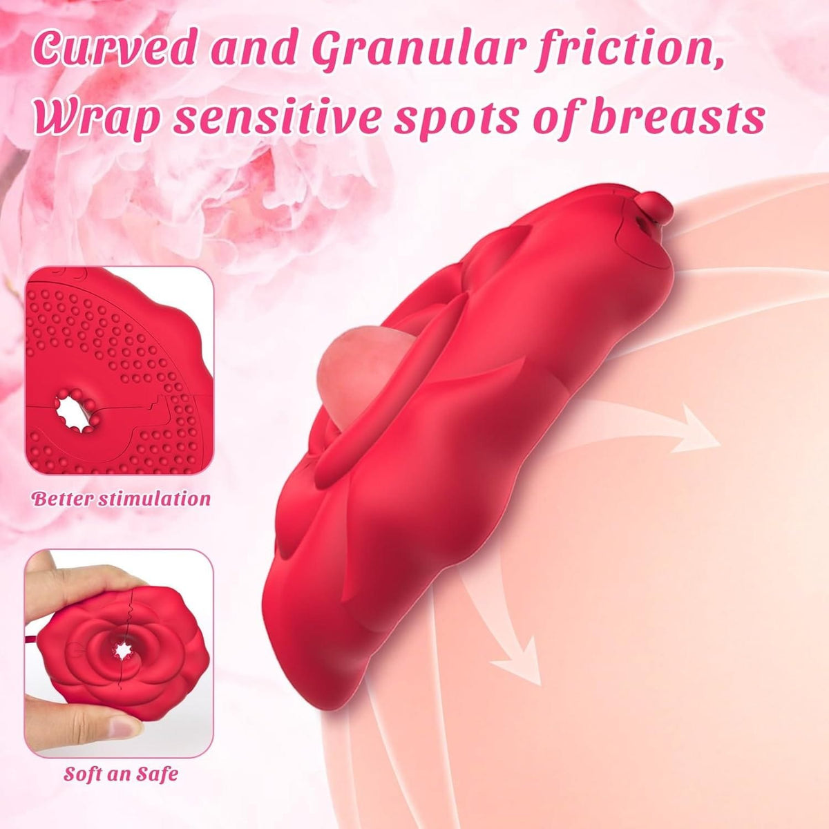 Red rose-shaped nipple vibrators on a neck strap, photo 4