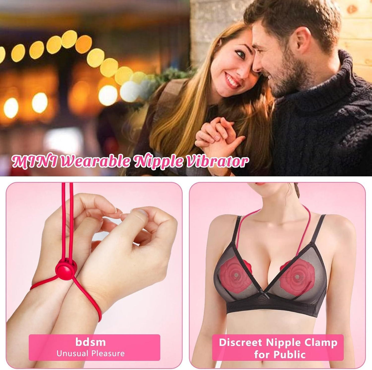 Red rose-shaped nipple vibrators on a neck strap, photo 7
