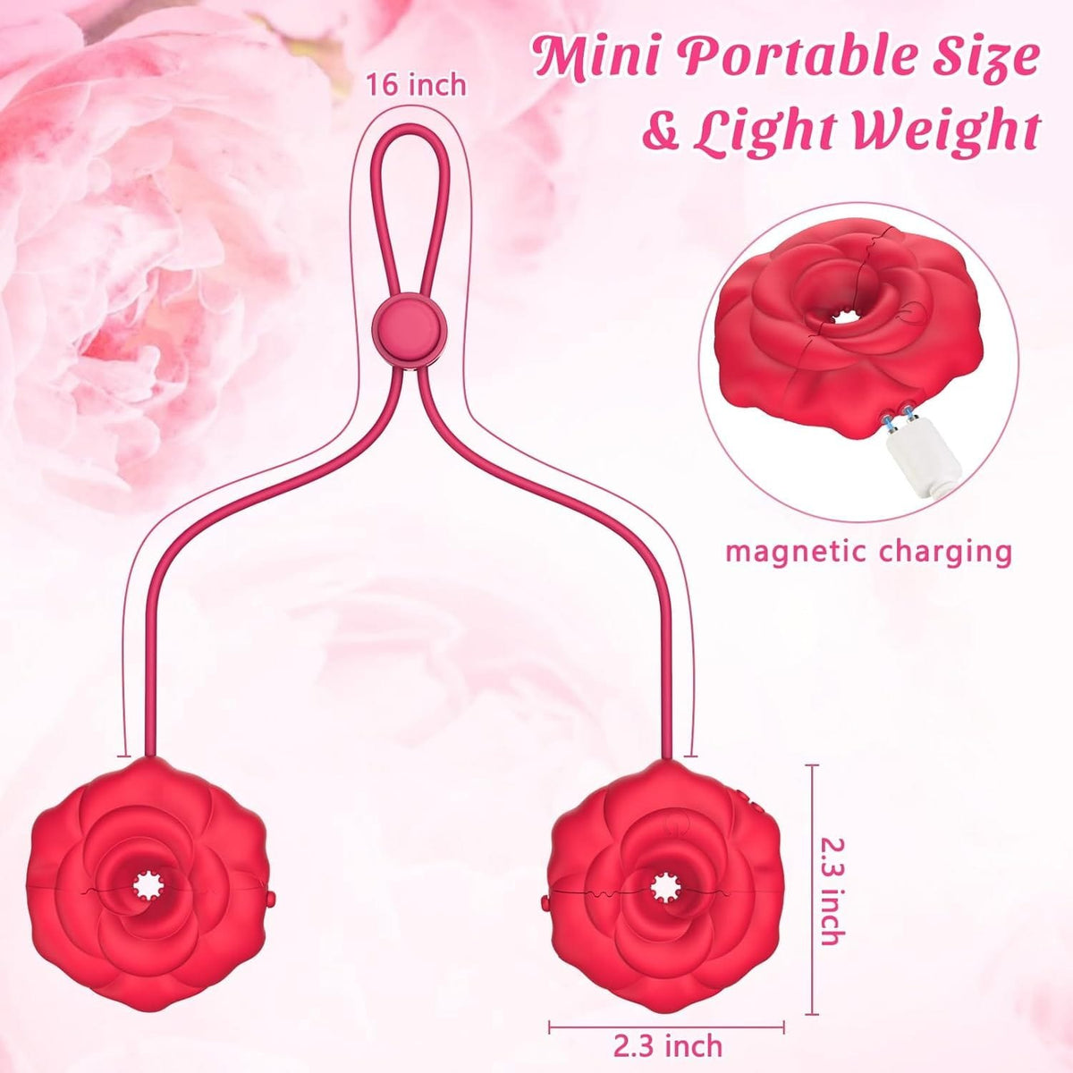 Red rose-shaped nipple vibrators on a neck strap, photo 8