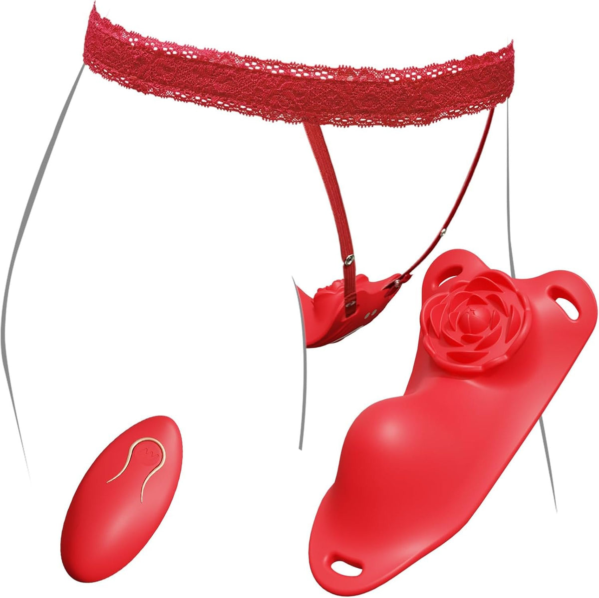 Red rose-shaped wearable clitoral vibrator with lace panty, photo 1