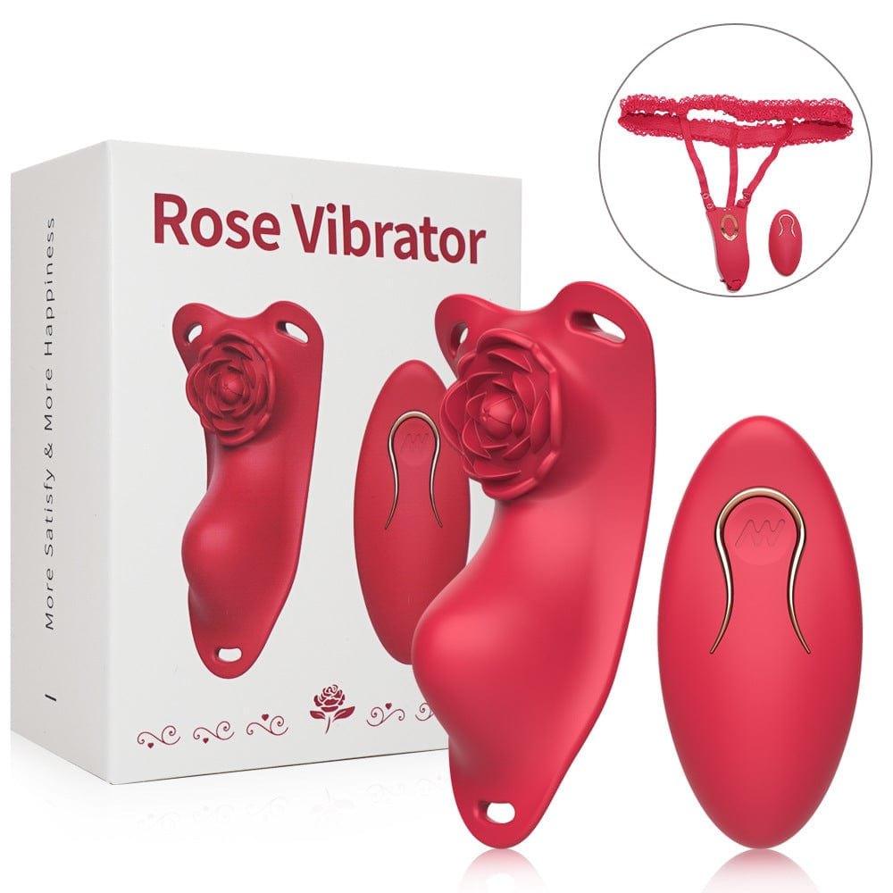 Red rose-shaped wearable clitoral vibrator with lace panty, photo 10