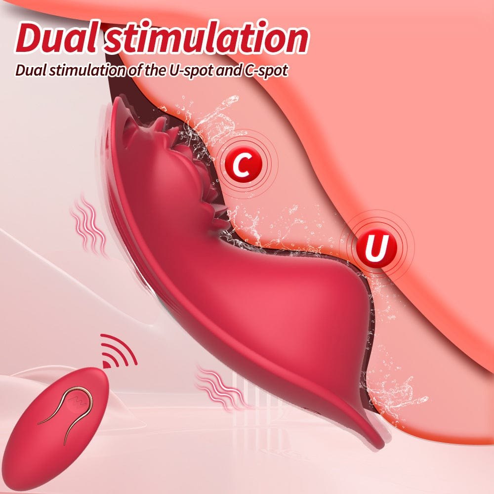 Red rose-shaped wearable clitoral vibrator with lace panty, photo 2