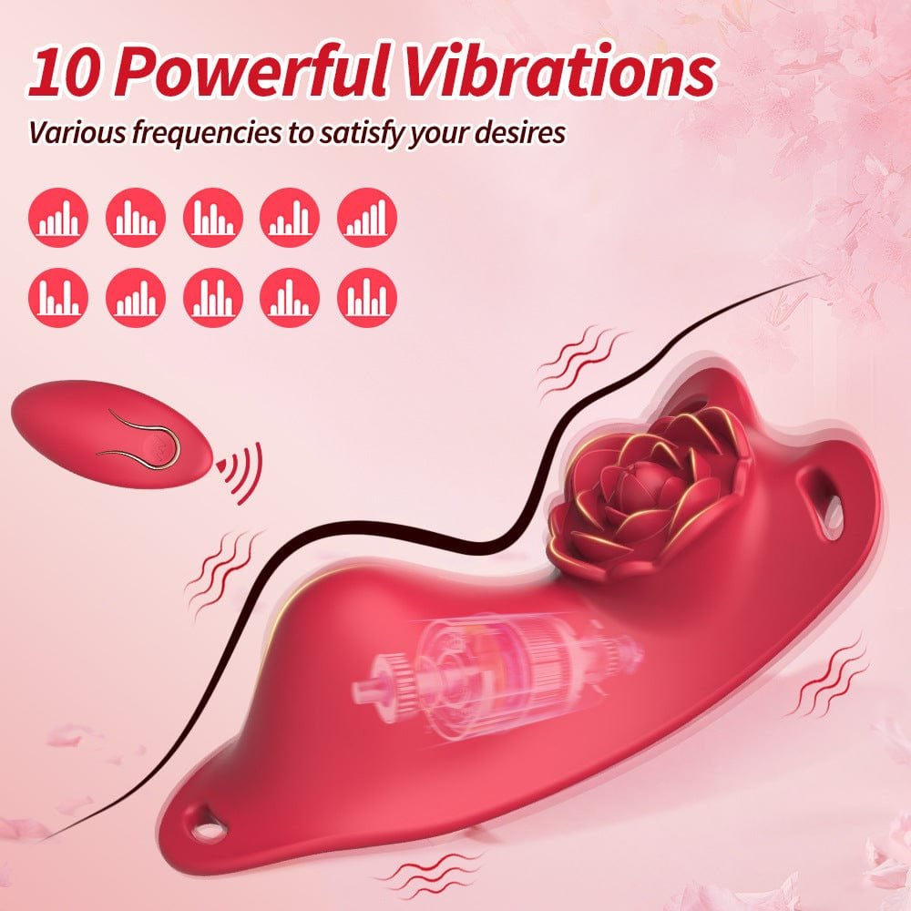 Red rose-shaped wearable clitoral vibrator with lace panty, photo 3