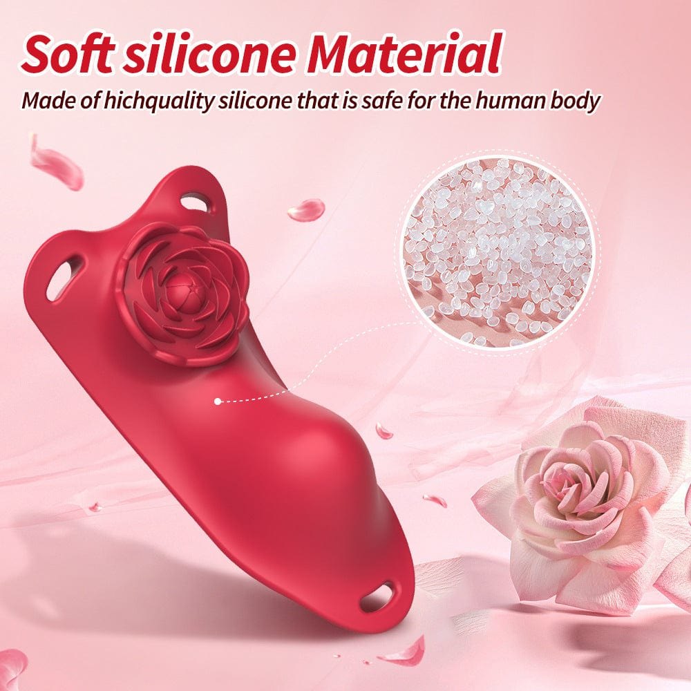 Red rose-shaped wearable clitoral vibrator with lace panty, photo 6