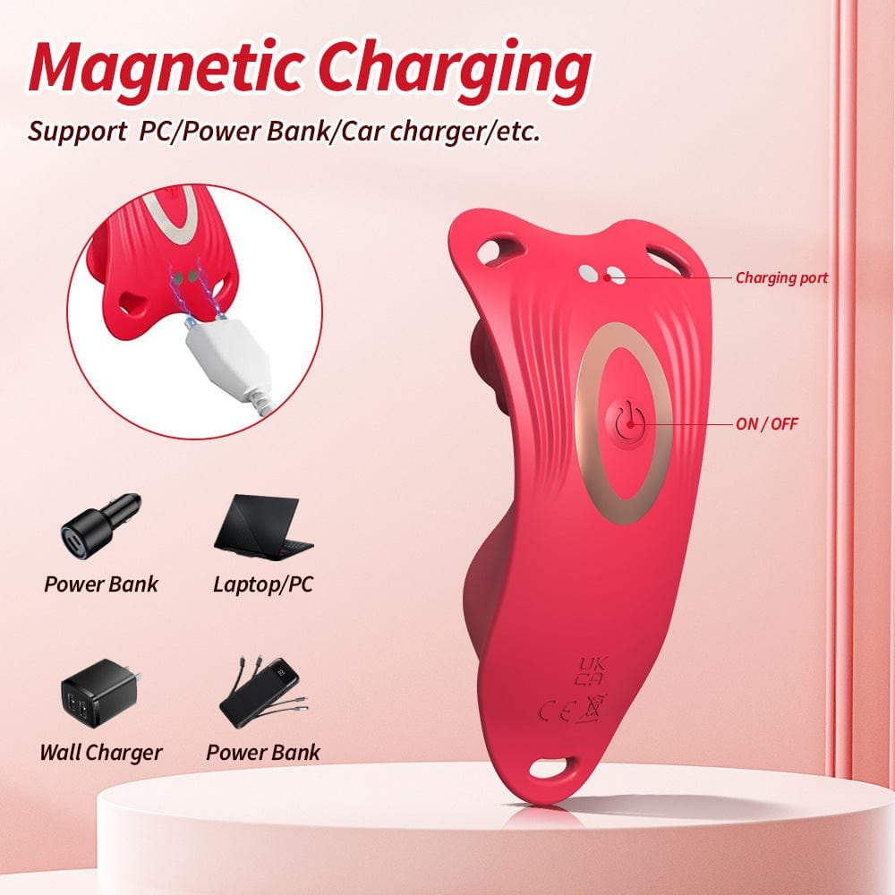 Red rose-shaped wearable clitoral vibrator with lace panty, photo 8