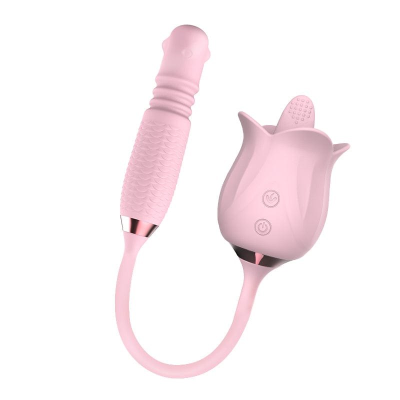 Pink rose clitoral vibrator with rotating pearl shaft