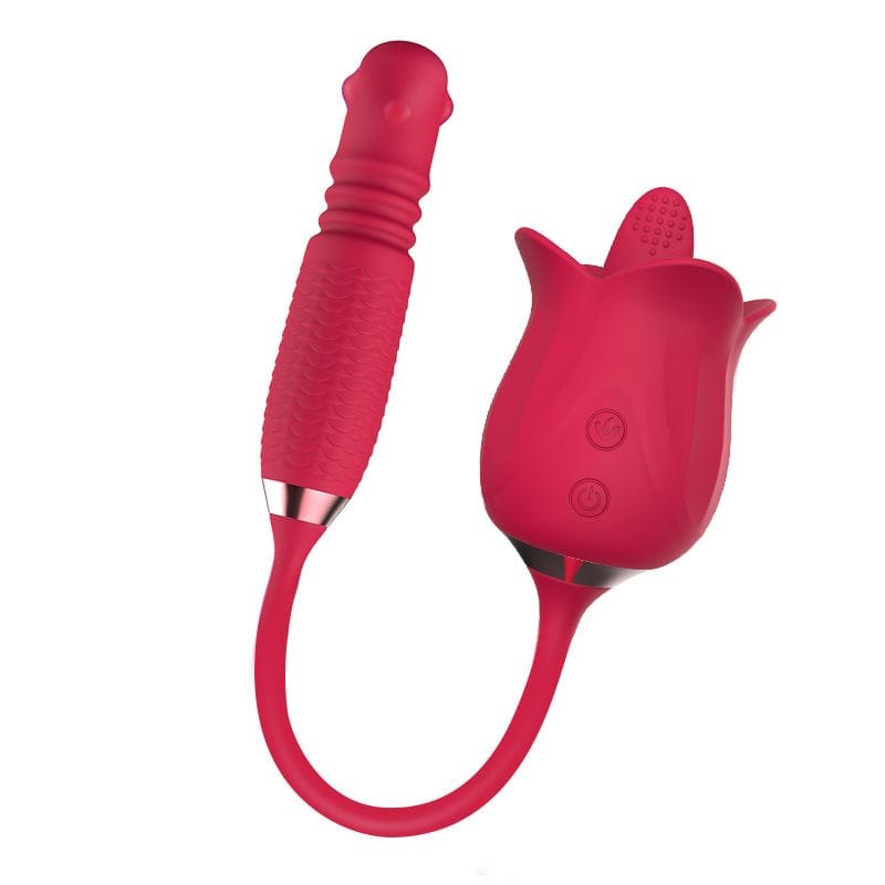 Red rose clitoral vibrator with rotating pearl shaft