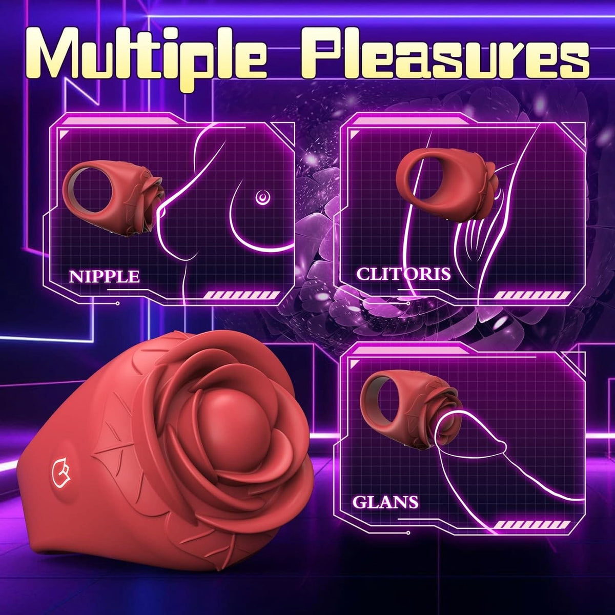 Red silicone rose ring vibrator, photo 2