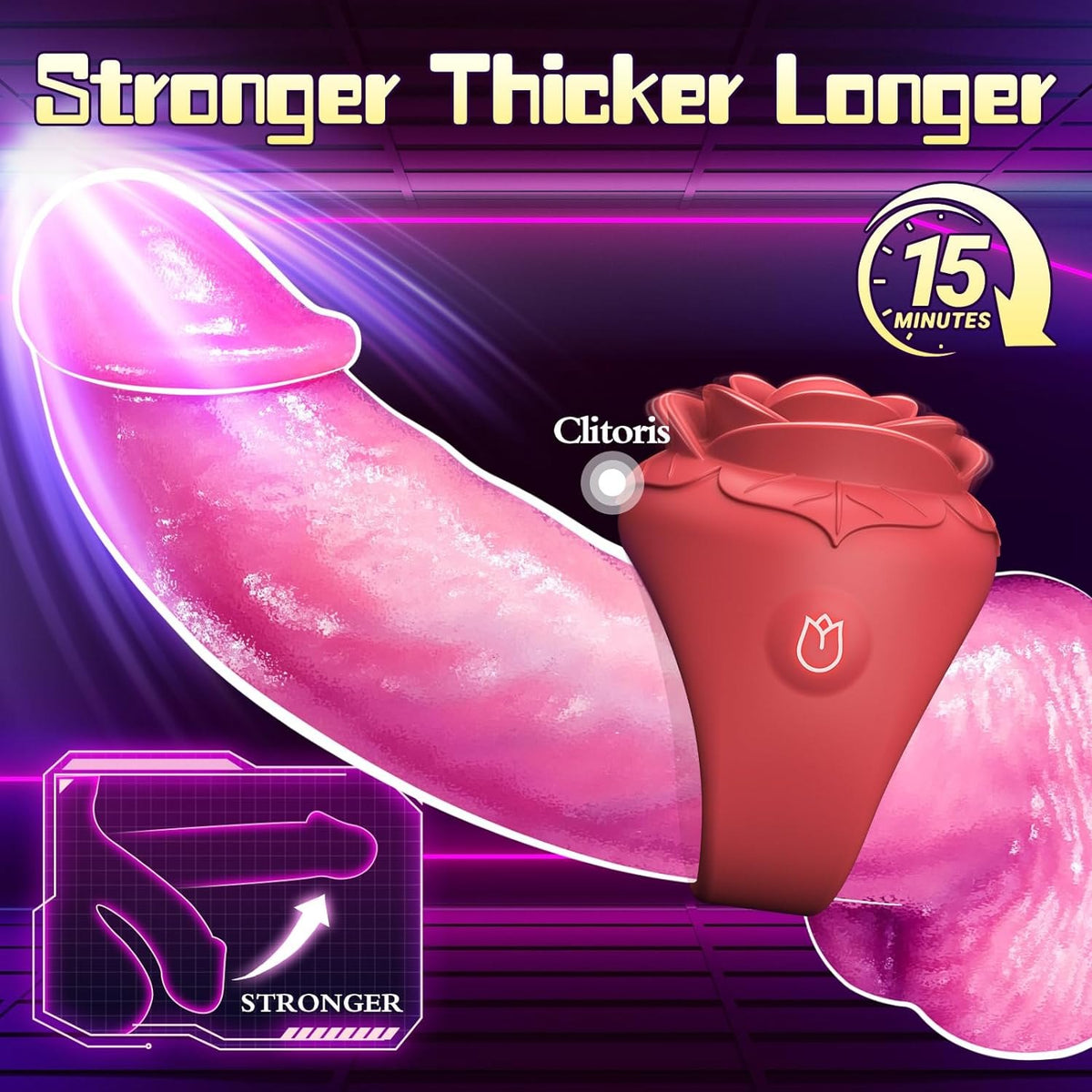 Red silicone rose ring vibrator, photo 4
