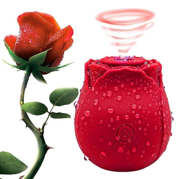 Red rose-shaped clitoral suction vibrator