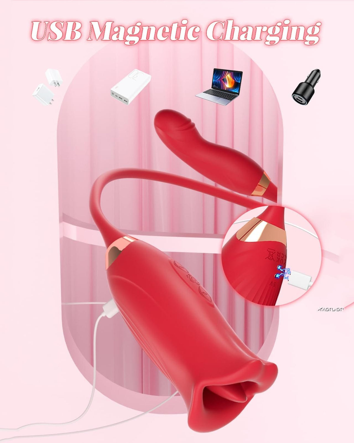Red rose tongue licking clitoral vibrator, photo 2