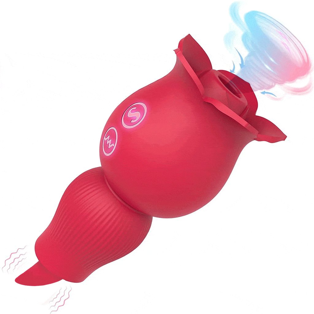 Rose-shaped 2-in-1 clitoral suction vibrator with tongue tip, photo 1