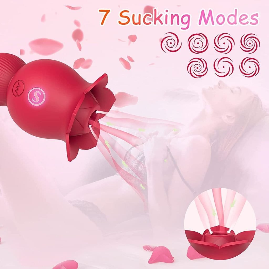 Rose-shaped 2-in-1 clitoral suction vibrator with tongue tip, photo 4
