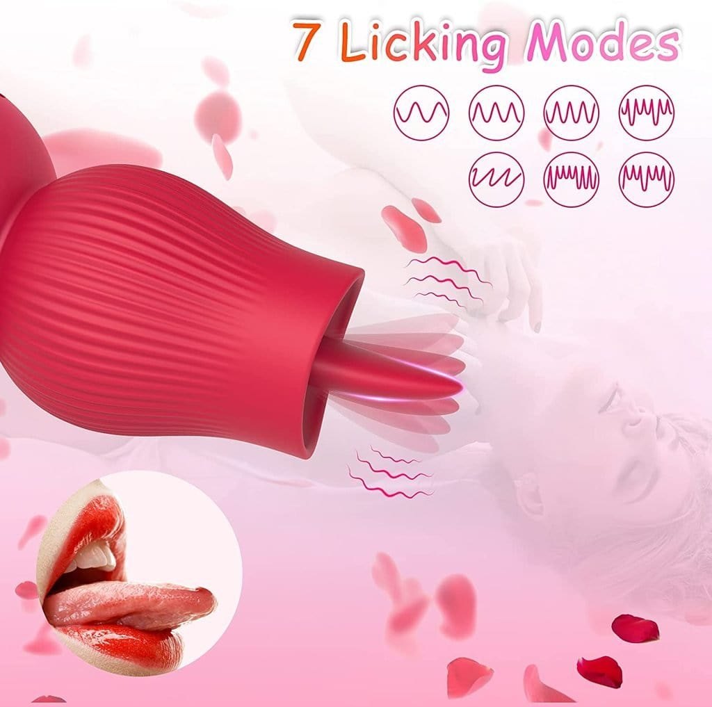 Rose-shaped 2-in-1 clitoral suction vibrator with tongue tip, photo 5