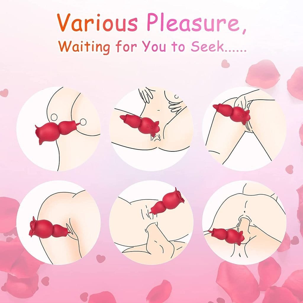 Rose-shaped 2-in-1 clitoral suction vibrator with tongue tip, photo 6