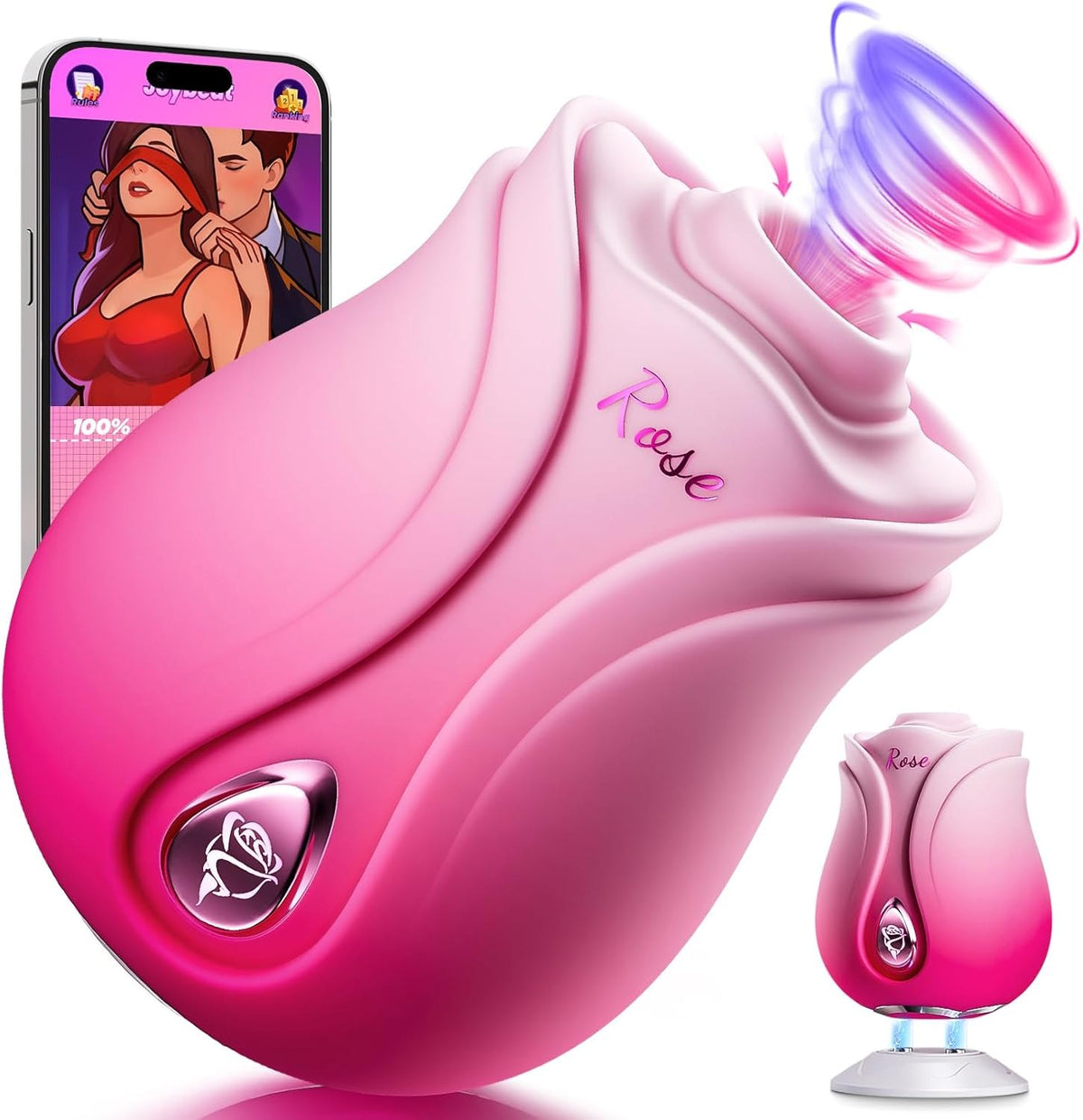 Pink rose-shaped clitoral suction vibrator, photo 1