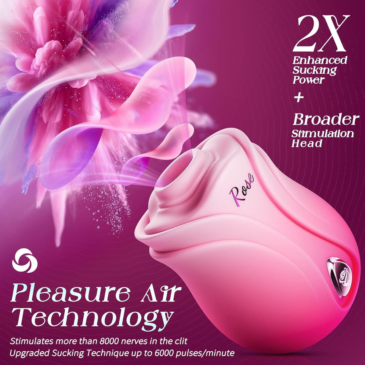 Pink rose-shaped clitoral suction vibrator, photo 3