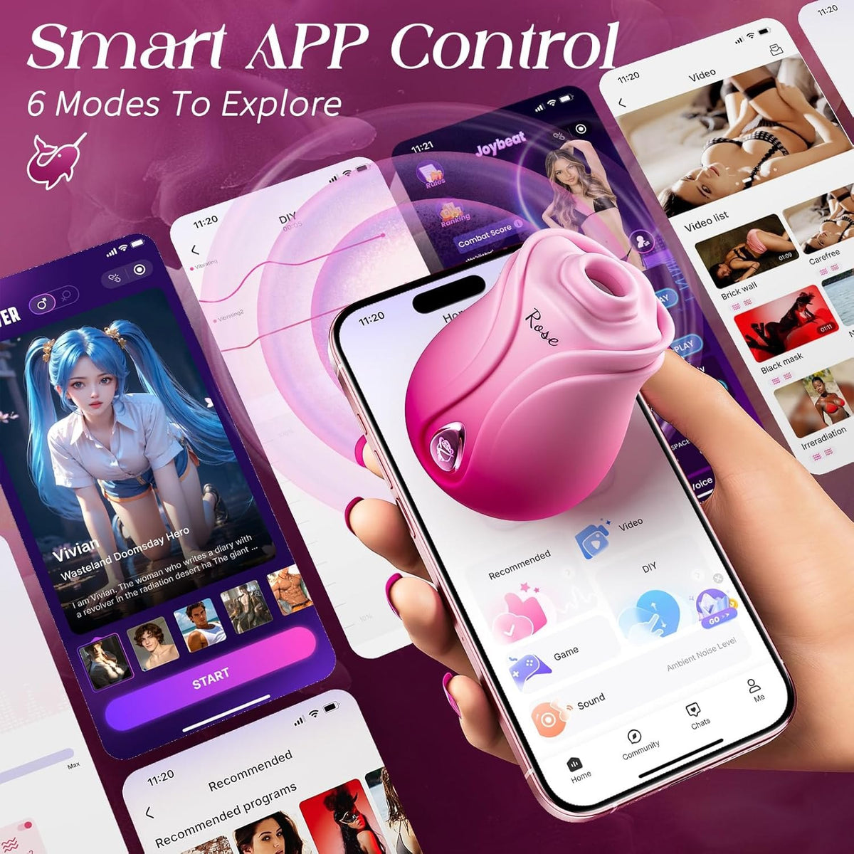 Pink rose-shaped clitoral suction vibrator, photo 6