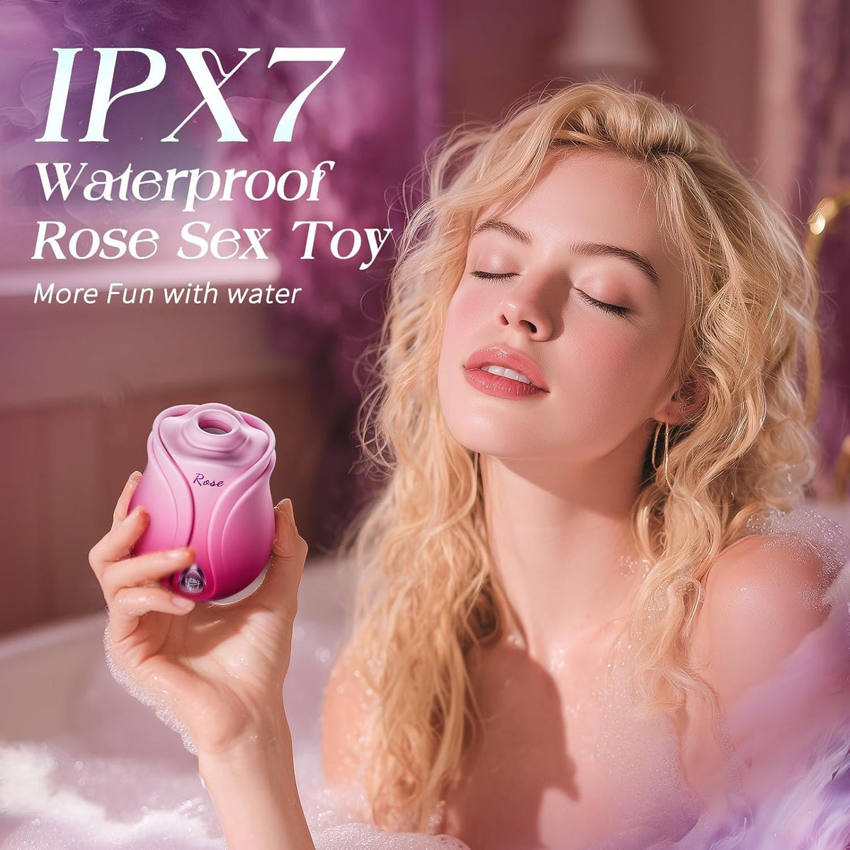 Pink rose-shaped clitoral suction vibrator, photo 7