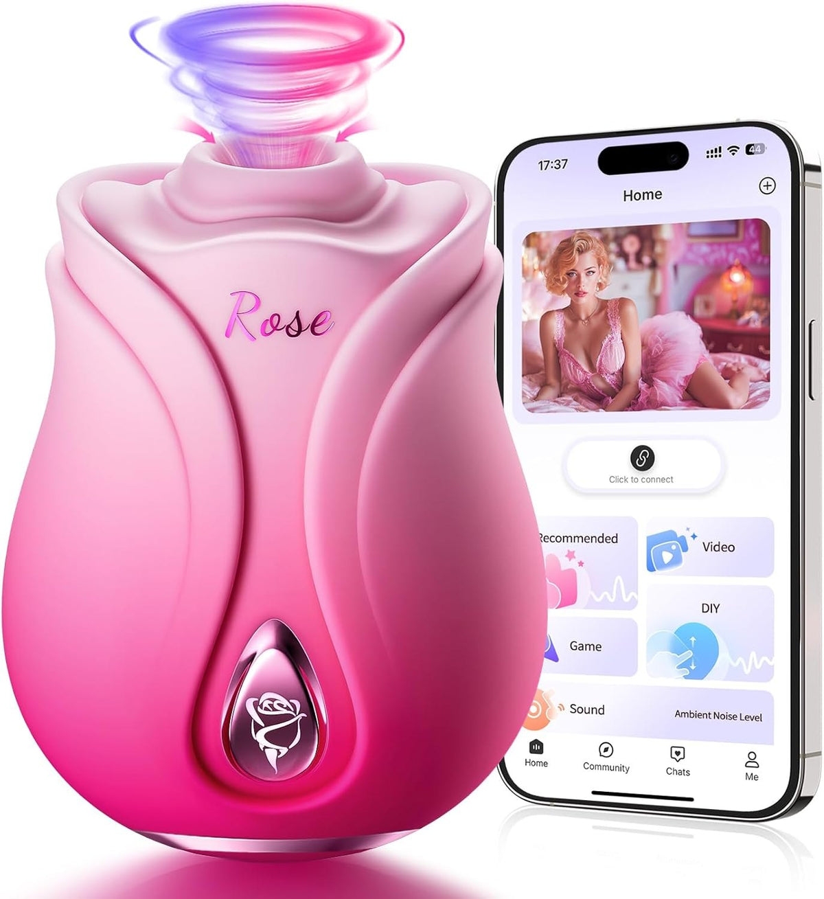 Pink rose-shaped clitoral suction vibrator, photo 9
