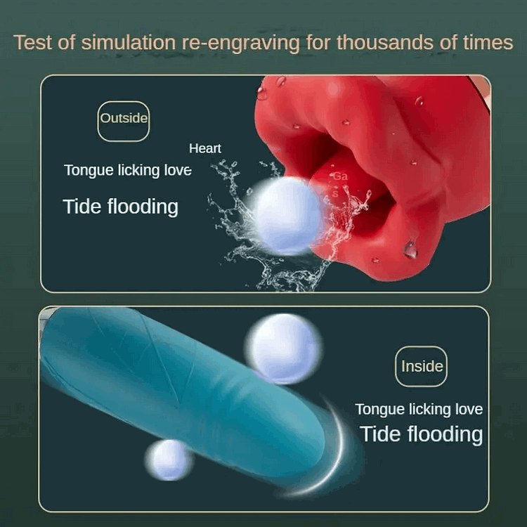 Red rose shaped suction vibrator with teal thrusting bullet, photo 4