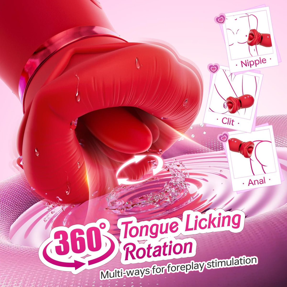 Red rose shaped mouth licking suction vibrator, photo 2